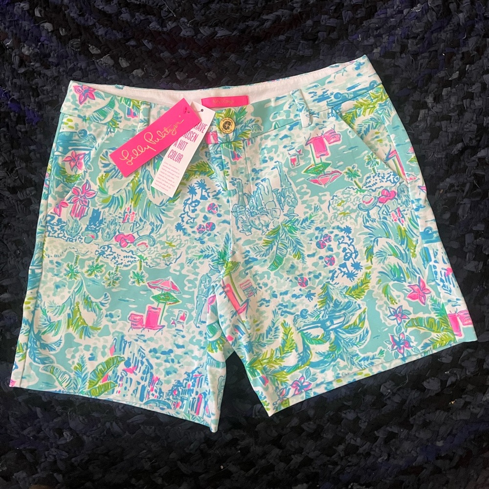 Lilly Pulitzer Blue and Pink Bermuda Shorts Vibrant Print